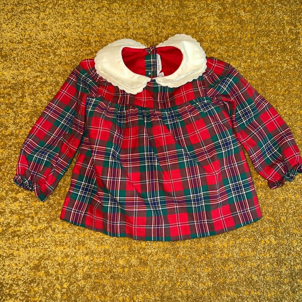 Janie and Jack Red Tartan Plaid Baby Tartan 100% Cotton Shirt 12-18 Months